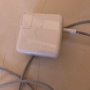 Apple White Power Adapter with Light Gray Braided Cable